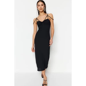 Trendyol Black Fitted Evening Dress with Knitting Lined, Textured Pile