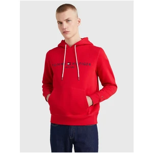 Červená pánská mikina Tommy Hilfiger Tommy Logo Hoody - Pánské