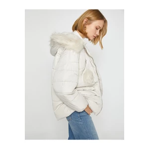 Koton Short Puffy Coat with a Hooded Plush Detailed
