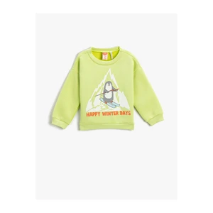 Koton Ski Themed Penguin Printed Sweatshirt Long Sleeved Crew Neck