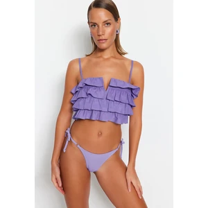 Trendyol Lilac Crop Weave Ruffled 100% Cotton Blouse