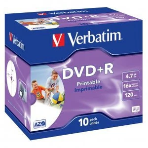 Verbatim DVD+R, Wide Inkjet Printable ID Brand, 43508, 4.7GB, 16x, jewel box, 10-pack, 12cm, pro archivaci dat