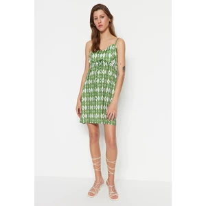 Trendyol Green Straight Cut Woven Mini Dress with Straps and Geometric Pattern