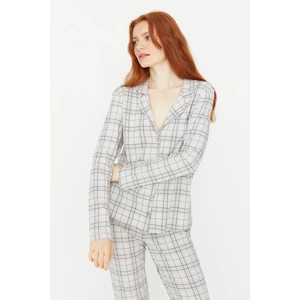 Trendyol Gray Checkered Shirt and Knitted Pajamas Set