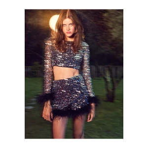 Koton Sequined Mini Skirt with Cushioned Detailed