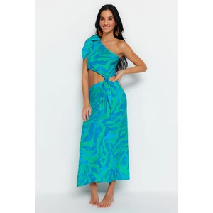 Trendyol Abstract Pattern Maxi Weave Cut Out/Window One-Shoulder Beach Dress