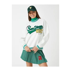 Koton College Sweatshirt with Embroidered Stand-Up Collar Fleece inside.