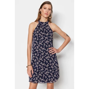 Trendyol Navy Blue Straight Cut Mini Dress with Woven Lined and Floral