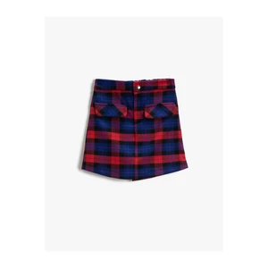Koton Plaid Shorts Skirt Ornamental Pocket Detailed.