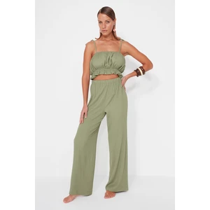 Trendyol Green Woven Frill Blouse and Pants Suit