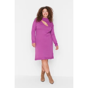 Trendyol Curve Purple Stand-Up Collar Cut Out Detailed Sweater Dress