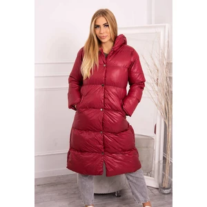 Quilted winter jacket with burgundy hood