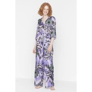Trendyol Multicolor Patterned Belted Satin Woven Pajamas Set