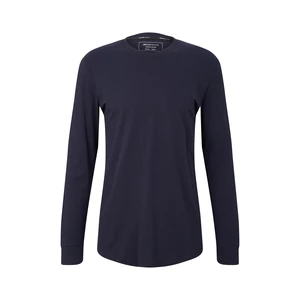 Bavlnené tričko s dlhým rukávom Tom Tailor tmavomodrá farba, jednofarebné