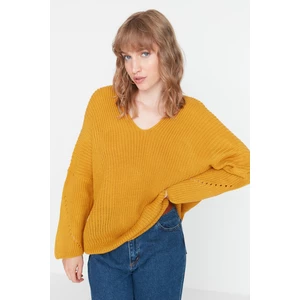 Trendyol Yellow Wool Oversized V-Neck Knitwear Sweater