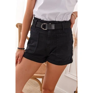 Black women's belted shorts