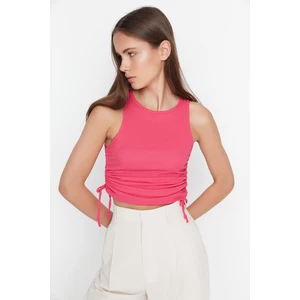 Trendyol Fuchsia Crepe Fabric Crop Knitted Blouse
