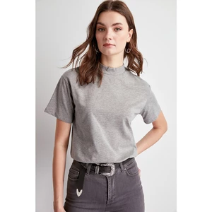 Trendyol Grey Steep Collar Knitted T-Shirt