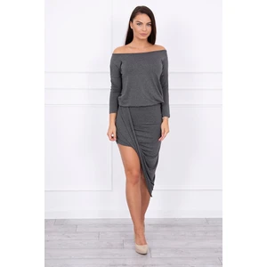 Asymmetric dress, 3/4 sleeve graphite melange