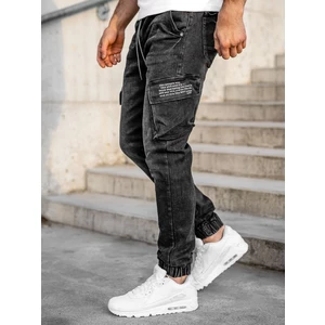 Czarne jeansowe joggery bojówki spodnie męskie slim fit Denley 61015W0