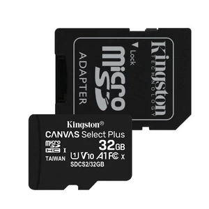 Kingston Canvas SeIect Plus Micro SDHC 32GB + SD adaptér, UHS-I A1, Class 10 - rýchlosť 100 MB/s (SDCS2/32GB)