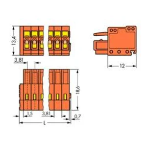 Zásuvkový konektor na kabel WAGO 734-218, 70.78 mm, pólů 18, rozteč 3.81 mm, 25 ks