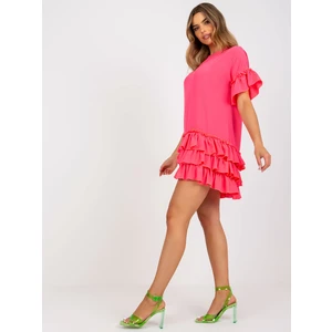 Fluo pink dress with frills and short sleeves RUE PARIS