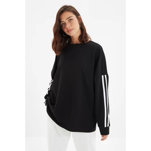 Trendyol Black Stripe Detailed Long Oversize Thin Knitted Slim Sweatshirt