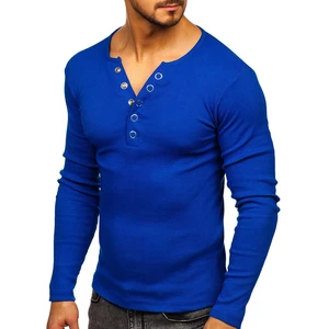 Královsky modré pánské tričko s dlouhým rukávem bez potisku Bolf 145362