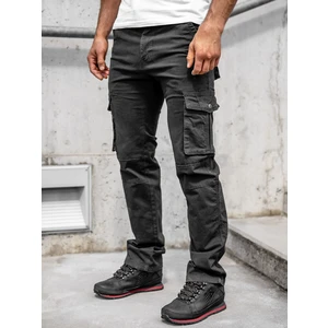 Pantaloni negri cargo cu curea Bolf 8813