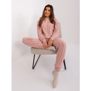 Light pink knitted set with hooded sweater
