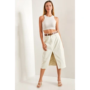 Bianco Lucci Women's Laser Cut Slit Denim Skirt