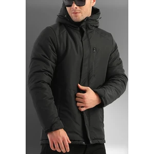 D1fference Men's Black Fleece Quilted Hooded Water And Windproof Sports Winter Coat & Parka.
