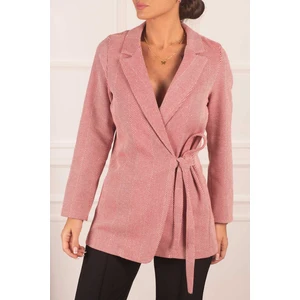 armonika Women's Red Herringbone Patterned Stamped Jacket with Tie Sides