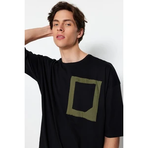 Trendyol Black Men's Oversize/Wide Cut 100% Cotton Crew Neck Short Sleeved T-Shirt with Pockets