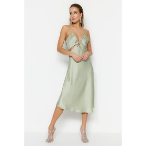 Trendyol Mint Lining, Woven Evening Dress in Satin with Window/Cut Out Detail