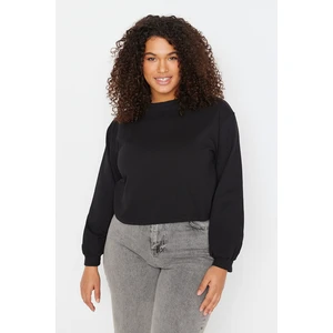 Trendyol Curve Black Balloon Sleeve Crop Knitted Thin Sweatshirt