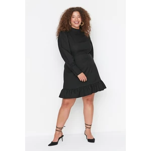 Trendyol Curve Black Knitted Dress With Ruffle Collar Skirt