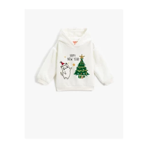 Koton Christmas Theme with Plush Detailed Hoodie and Sweatshirt. Raised Applique Detailed.