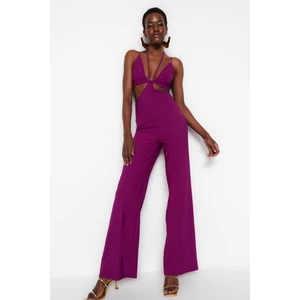 Trendyol Plum Lined Woven Jumpsuit with Window/Cut Out Detailed, piping