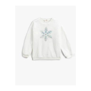 Koton Plush Sweatshirt Snowflake Sequin Embroidered.