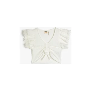 Koton Crop Blouse With Pleats In The Front Short Sleeves Lace Detailed.