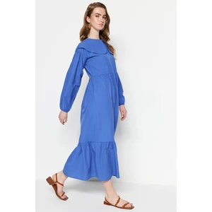 Trendyol Saks Wide Collar, Cut Waist, Cotton Woven Dress