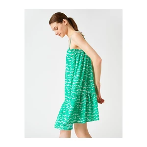 Koton Mini Dress Patterned Square Collar Thin Straps