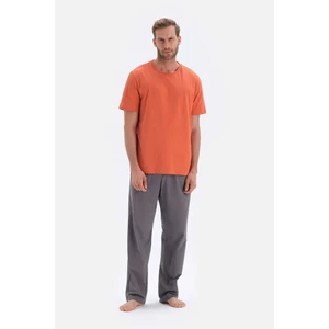 Dagi Orange Short-Sleeve Basic Knitted Pajamas Set