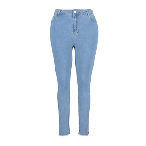 Trendyol Curve Blue Flexible Skinny Denim Jeans with Slits and Tassel Detail on the legs