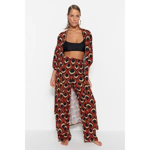 Trendyol Geometric Pattern Belted Maxi Woven Kimono & Kaftan with Balloon Sleeves