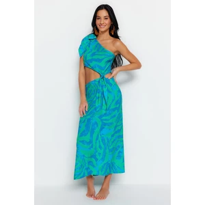 Trendyol Abstract Pattern Maxi Weave Cut Out/Window One-Shoulder Beach Dress