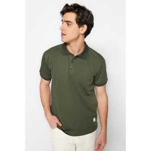 Trendyol Limited Edition Khaki Men's Regular/Normal Cut Polo Neck T-shirt with Label Appliques Thick Pique.