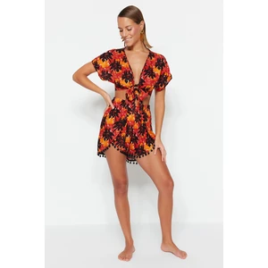 Trendyol Tropical Patterned Woven Stripe Accessorized Blouse, Short Set